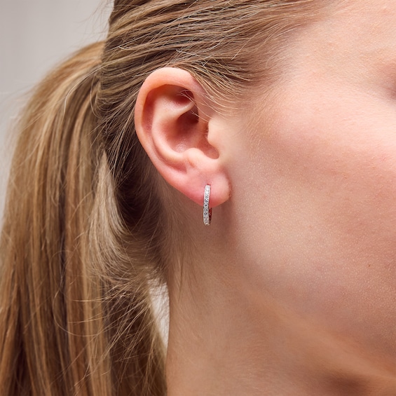 Solid Sterling Silver CZ Milgrain Hoop Earrings