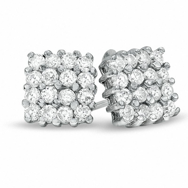 Main Image 1 of Composite Square Cubic Zirconia Stud Earrings in Sterling Silver