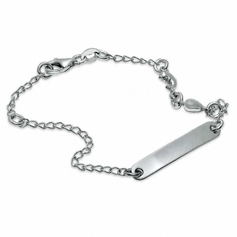 Main Image 1 of Child's ID Bracelet with Heart Stations in Sterling Silver - 5&quot;