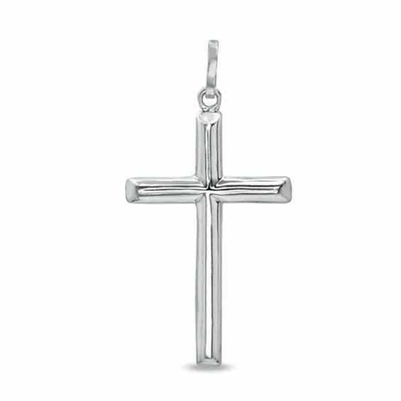 Thin Tube Cross Charm in Sterling Silver