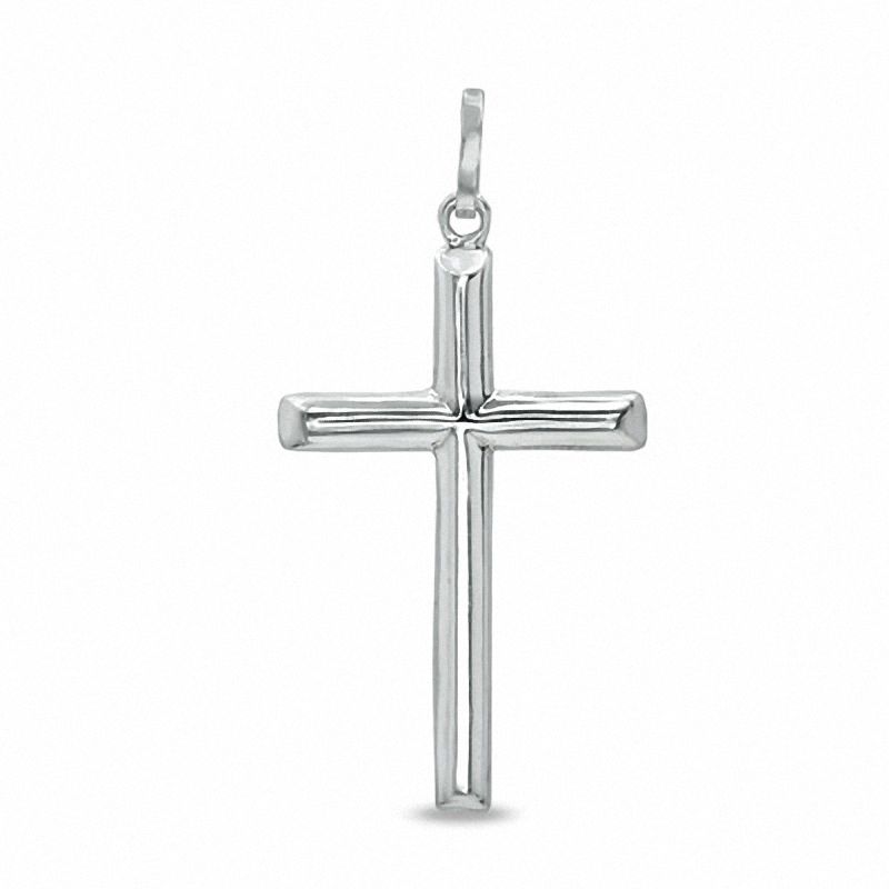 Thin Tube Cross Charm in Sterling Silver