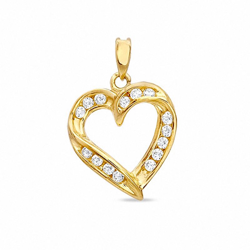 Cubic Zirconia Fancy Open Heart Charm in 10K Solid Gold