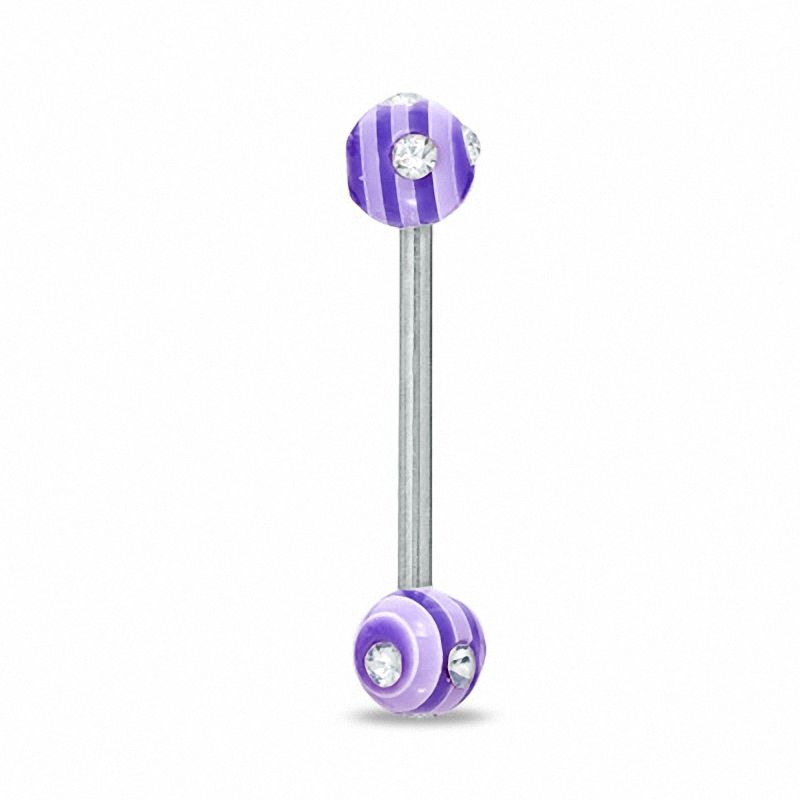 Main Image 1 of 014 Gauge Purple Acrylic Barbell with Crystals in Stainless Steel