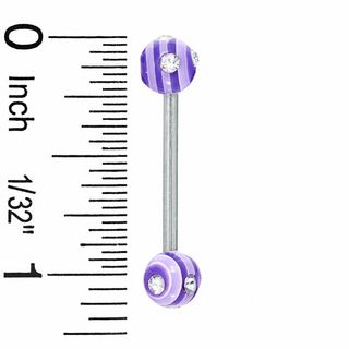 014 Gauge Purple Acrylic Barbell with Crystals in Stainless Steel