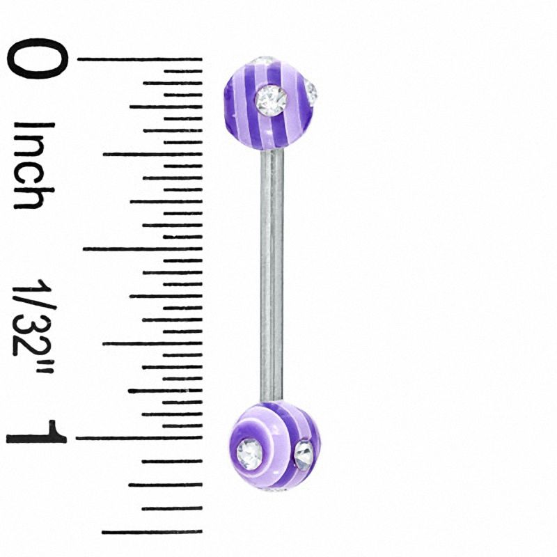 Main Image 2 of 014 Gauge Purple Acrylic Barbell with Crystals in Stainless Steel
