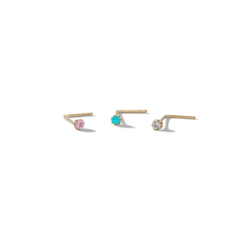 Main Image 1 of 14K Solid White Gold CZ Multi-Colored Nose Stud Set - 24G