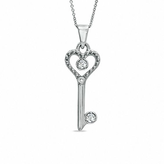 Cubic Zirconia Heart Key Pendant in Sterling Silver