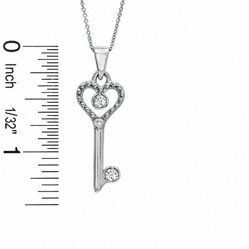 Cubic Zirconia Heart Key Pendant in Sterling Silver