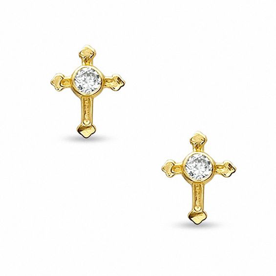 Child's Cubic Zirconia Cross Stud Earrings in 10K Gold