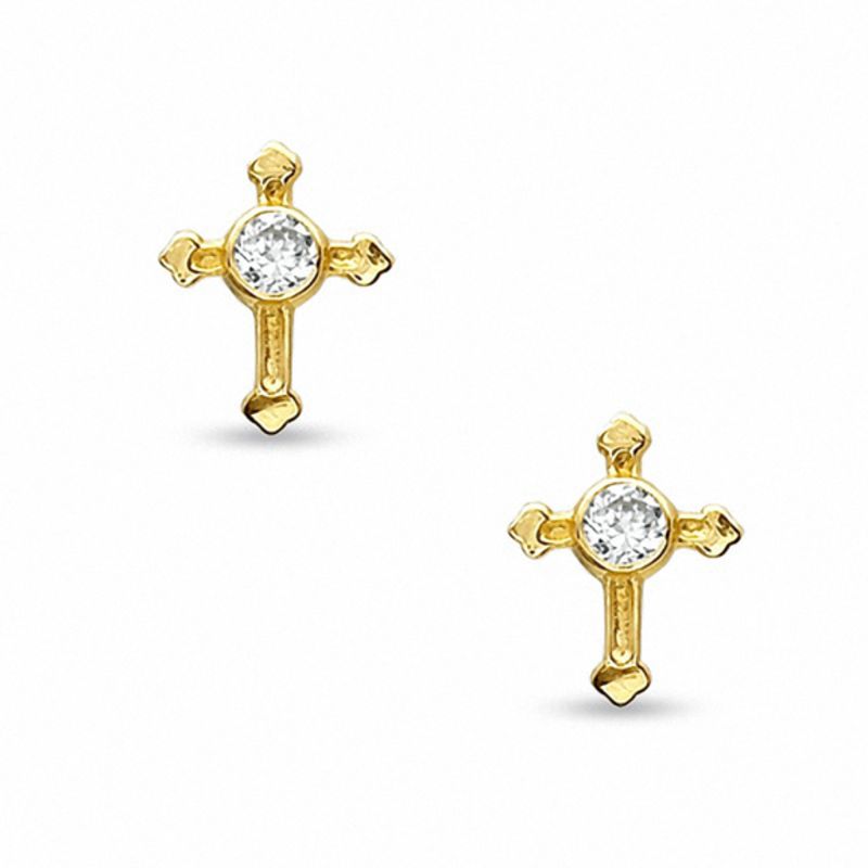 Child's Cubic Zirconia Cross Stud Earrings in 10K Gold