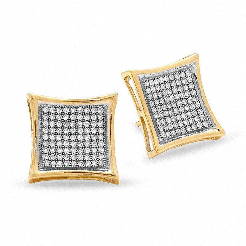 Main Image 1 of 1/2 CT. T.W. Diamond Curved Square Earrings in 10K Gold