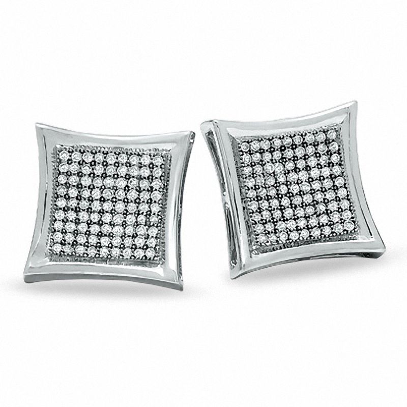 1/2 CT. T.W. Diamond Curved Square Earrings in 10K White Gold