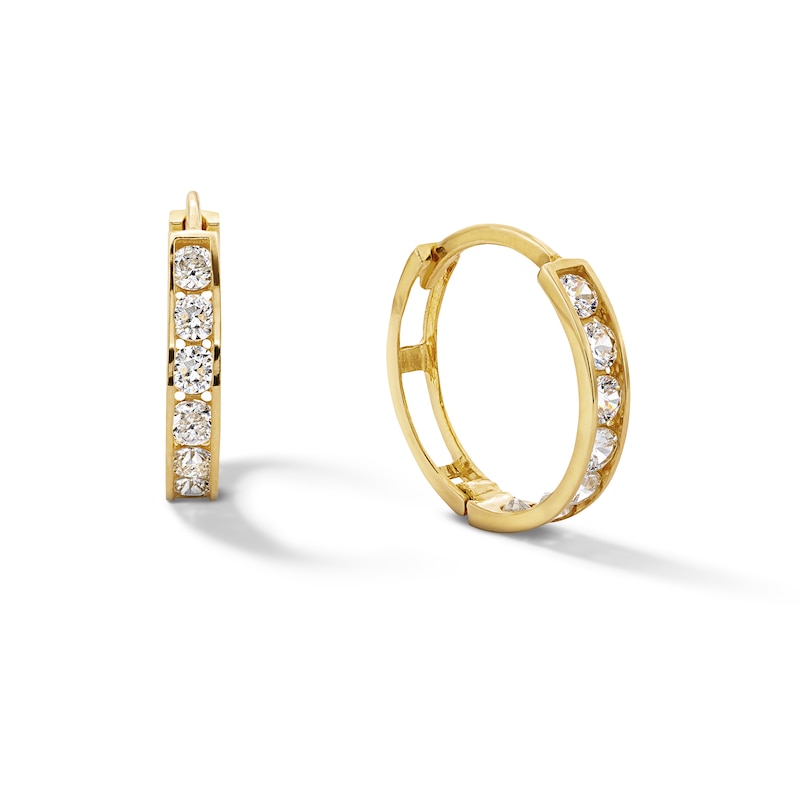 Cubic Zirconia Nine Stone 11mm Huggie Earrings in 10K Gold