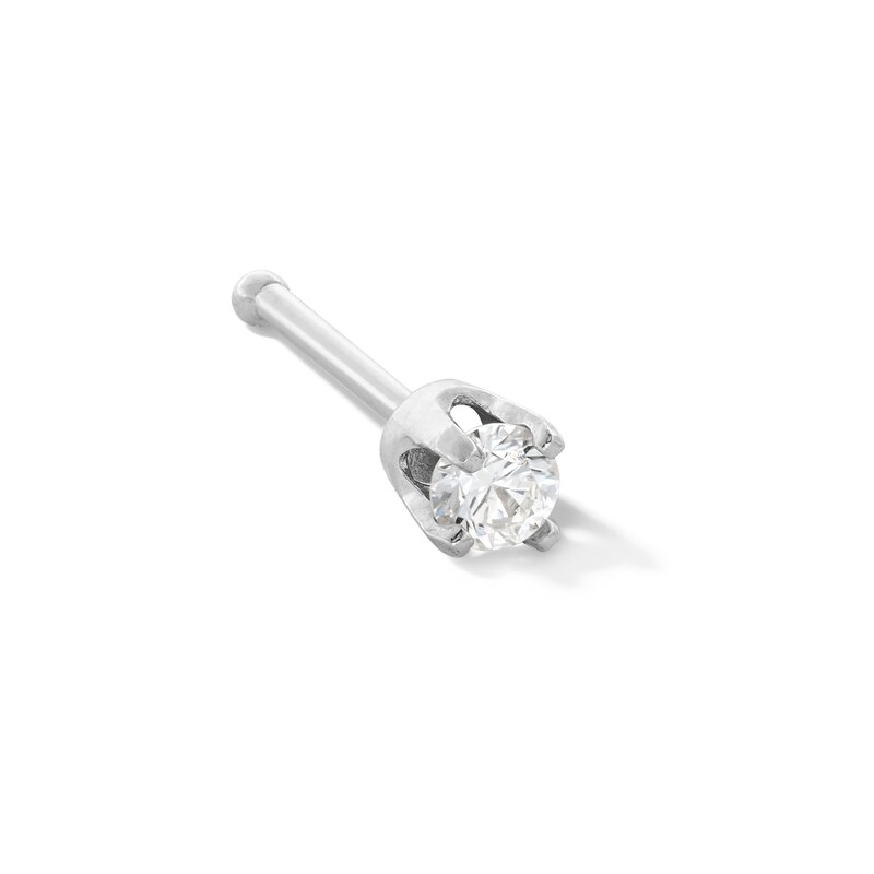 14K Semi-Solid White Gold Diamond Accent Nose Stud - 22G 1/4"