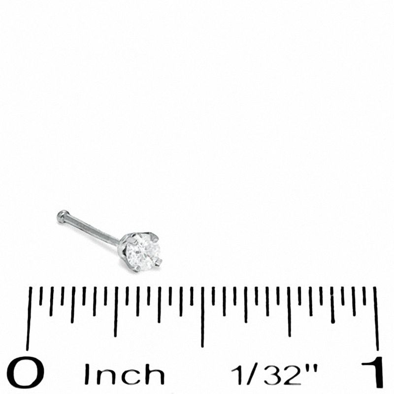 14K Semi-Solid White Gold Diamond Accent Nose Stud - 22G 1/4"