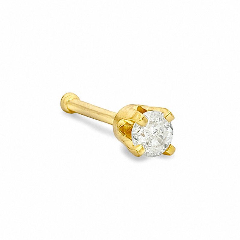 14K Yellow Pigtail Claw Setting Nose Pin with CZ NPC-040Y 2mm