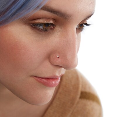 14K White Gold Diamond Accent Nose Stud - 22G