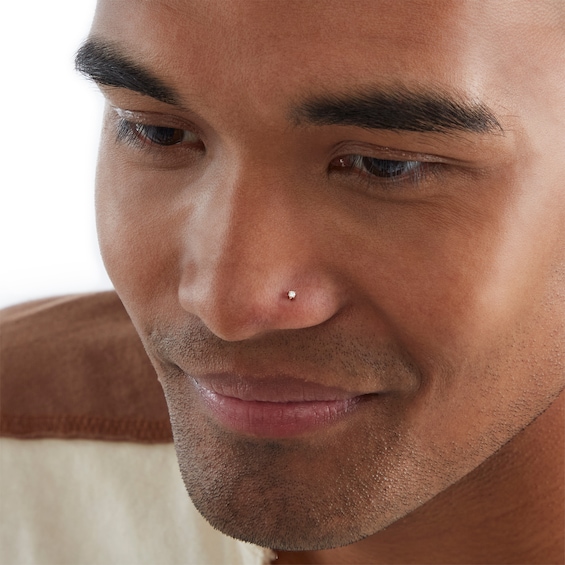 14K Solid Gold Diamond Accent Nose Stud
