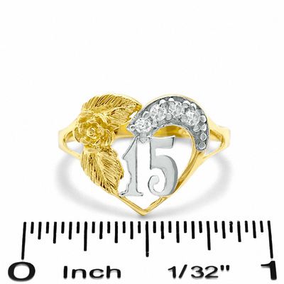 Cubic Zirconia Quinceneara Ring in 10K Gold - Size 7
