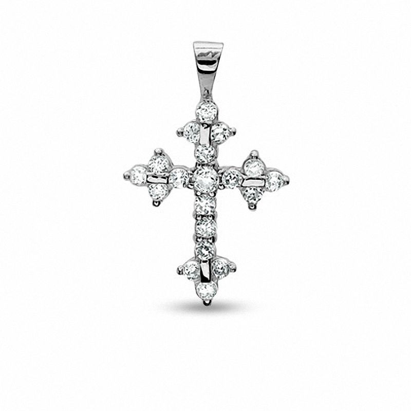 Small Fancy Cubic Zirconia Cross Charm in 14K White Gold