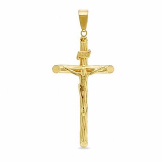 Twist Etched Tube Crucifix Charm in 10K Gold