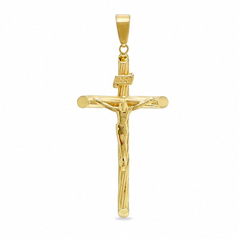 Main Image 1 of Twist Etched Tube Crucifix Charm in 10K Gold