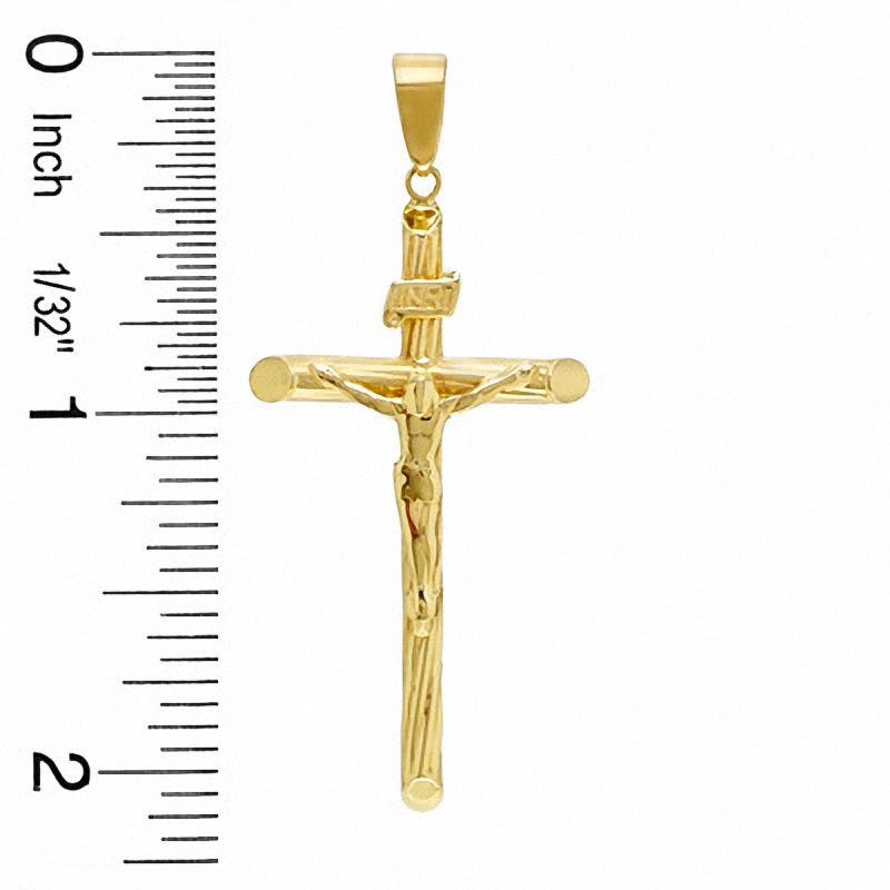 Twist Etched Tube Crucifix Charm in 10K Gold