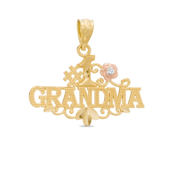 #1 Grandma with Rose Charm in 10K Two-Tone Gold