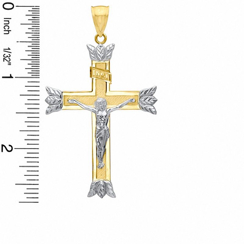 Crucifix with Leaf Tips Charm in 10K Solid Two-Tone Gold