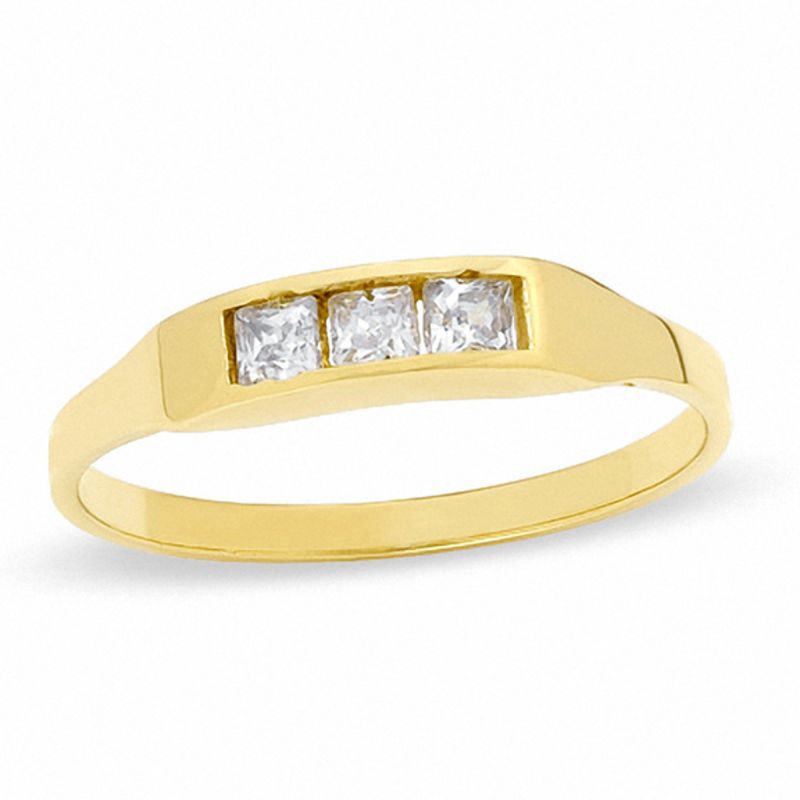 Child's Princess-Cut Cubic Zirconia Three Stone Ring in 10K Gold - Size 4