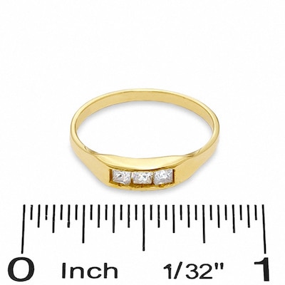 Child's Princess-Cut Cubic Zirconia Three Stone Ring in 10K Gold - Size 4