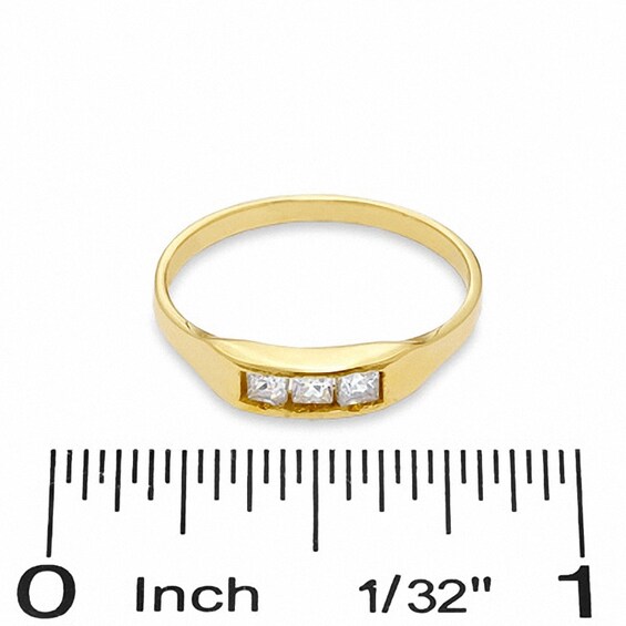 Child's Princess-Cut Cubic Zirconia Three Stone Ring in 10K Gold - Size 4
