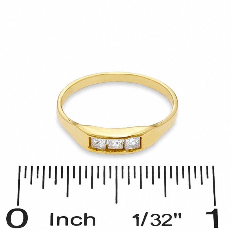 Child's Princess-Cut Cubic Zirconia Three Stone Ring in 10K Gold - Size 4