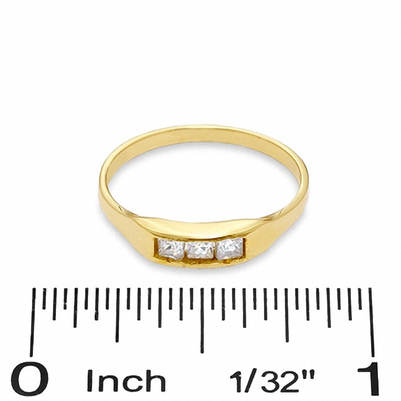 Child's Princess-Cut Cubic Zirconia Three Stone Ring in 10K Gold - Size 4