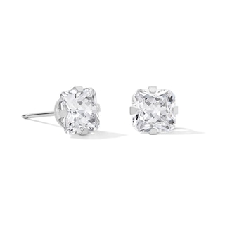 6mm Princess-Cut Cubic Zirconia Solitaire Stud Piercing Earrings in Solid Stainless Steel