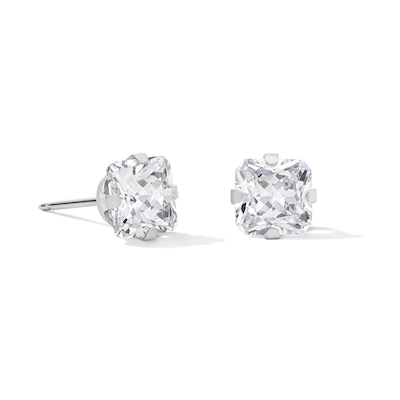 6mm Princess-Cut Cubic Zirconia Solitaire Stud Piercing Earrings in Solid Stainless Steel