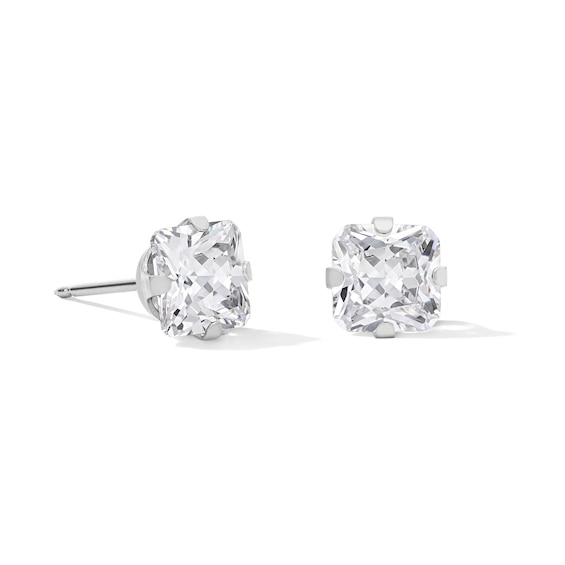 6mm Princess-Cut Cubic Zirconia Solitaire Stud Piercing Earrings in Solid Stainless Steel