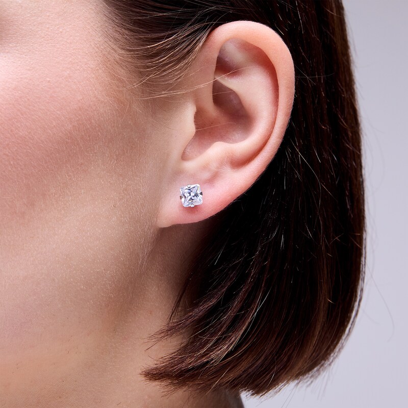 Main Image 2 of 6mm Princess-Cut Cubic Zirconia Solitaire Stud Piercing Earrings in Solid Stainless Steel