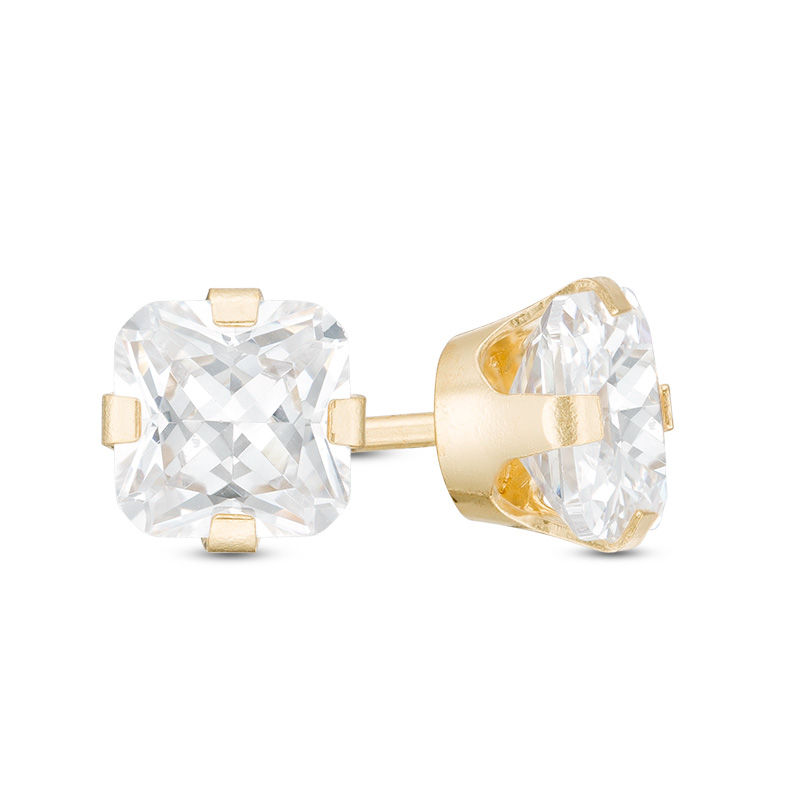 5mm Princess-Cut Cubic Zirconia Solitaire Stud Piercing Earrings in 14K Solid Gold