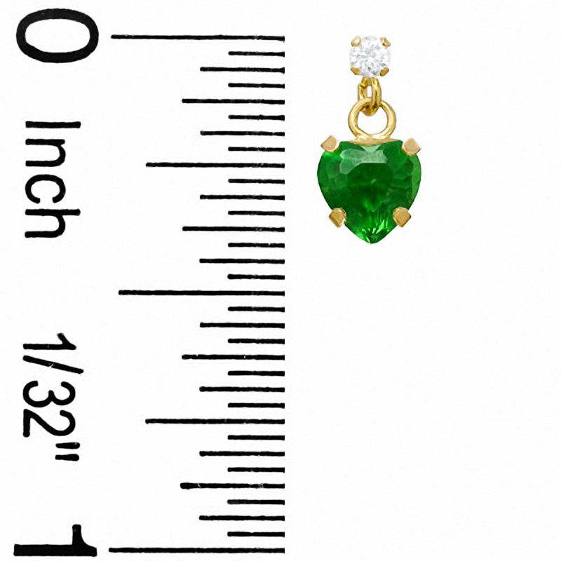 Main Image 2 of 5mm Heart-Shaped Lab-Created Emerald Drop Earrings in 10K Gold with CZ