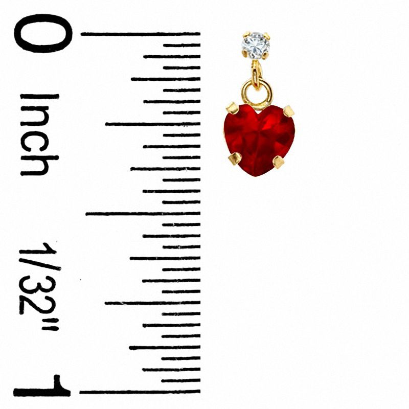 5mm Heart-Shaped Lab-Created Ruby Drop Earrings in 10K Gold with CZ