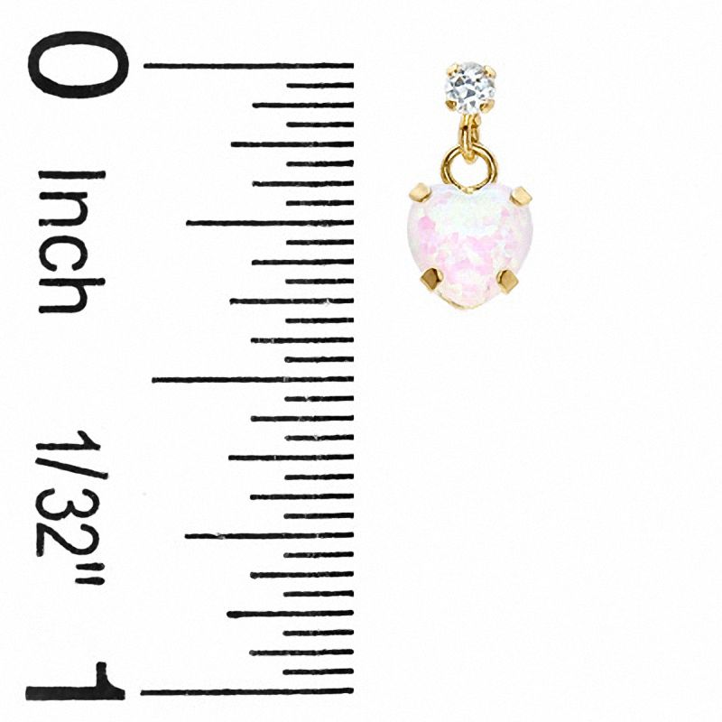 5mm Heart-Shaped Lab-Created Opal Drop Earrings in 10K Gold with CZ's