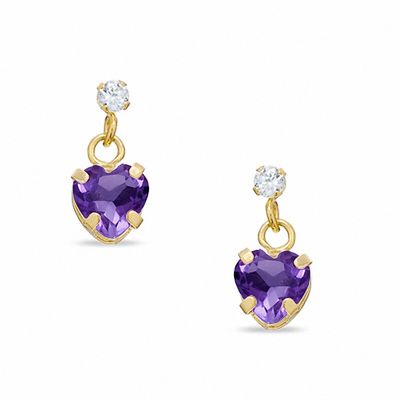 5mm Heart-Shaped Amethyst Dangle Earrings in 10K Gold