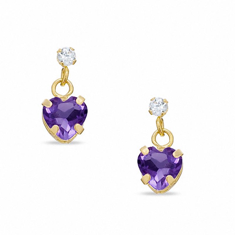 Main Image 1 of 5mm Heart-Shaped Amethyst Dangle Earrings in 10K Gold