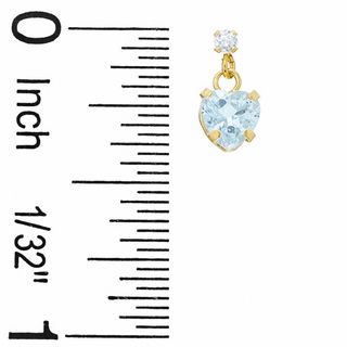 5mm Heart-Shaped Aquamarine Drop Earrings in 10K Gold with CZ