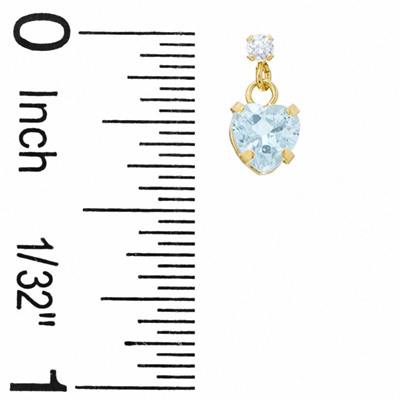 Main Image 2 of 5mm Heart-Shaped Aquamarine Drop Earrings in 10K Gold with CZ