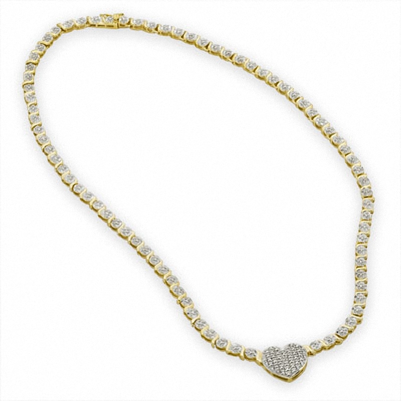 Diamond Accent Heart Necklace in 18K Gold-Plated Sterling Silver -17"