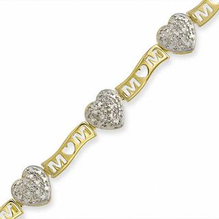 Diamond Accent MOM Heart Bracelet in 18K Gold-Plated Sterling Silver - 7.25"