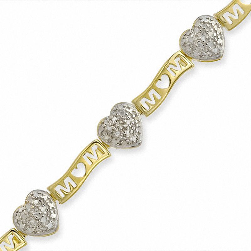 Diamond Accent MOM Heart Bracelet in 18K Gold-Plated Sterling Silver - 7.25"