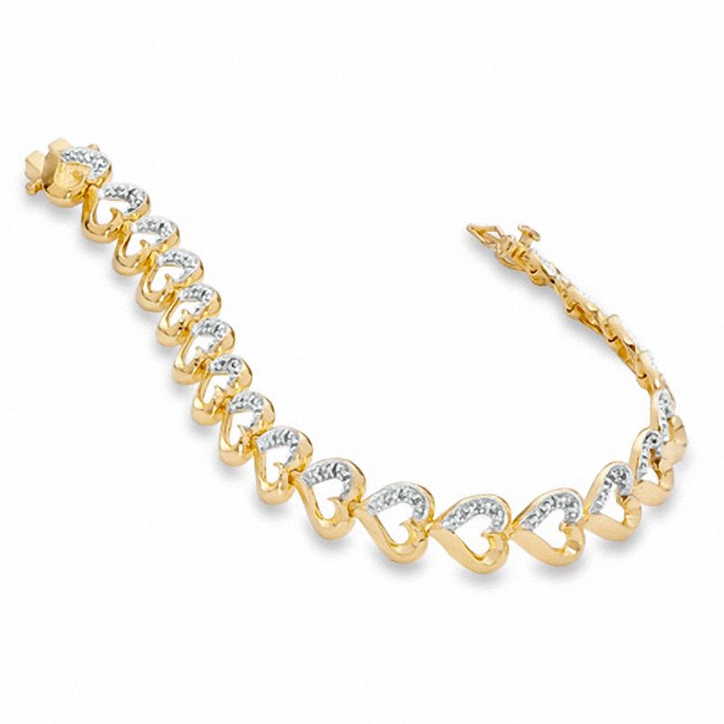 Diamond Accent Polished Heart Bracelet in 18K Gold-Plated Sterling Silver